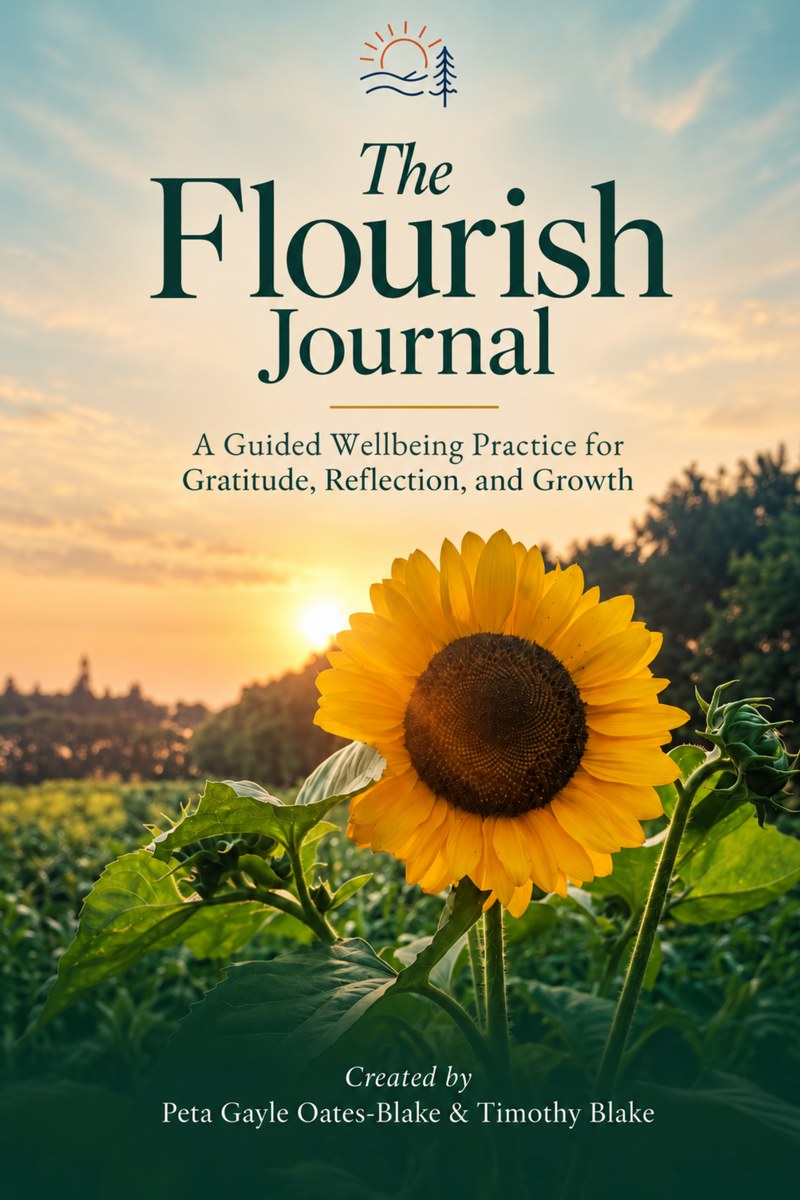 Cover of The Flourish Journal: a sunflower at sunrise